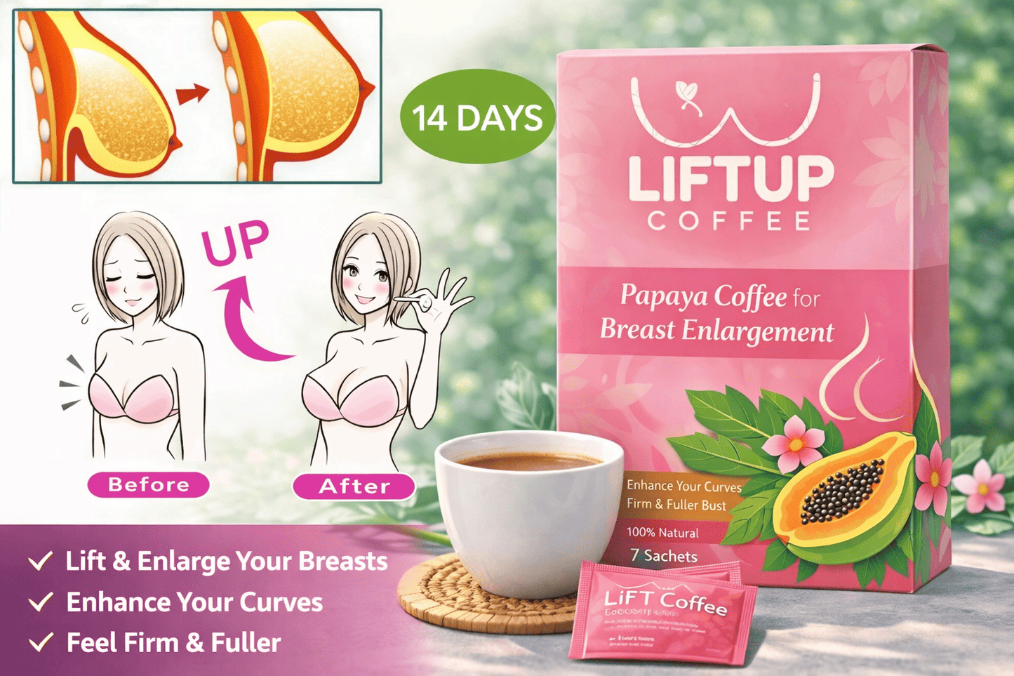 Papaya Coffee for Breast Enhancement | 28 days Course | Pueraria Coffee